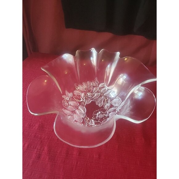 Vtg MIKASA Bianca Rosella Fluted Floral Raised Clear Crystal Glass Serving Bowl - Picture 2 of 5